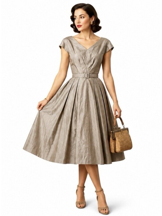 r&k originals Dresses & Skirts - vintage 50s R&K ORIGINALS dress taupe SMALL fit flare rockabilly mid century